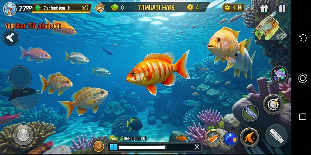 Screenshot gameplay 77RP yang menunjukkan aksi menembak ikan.