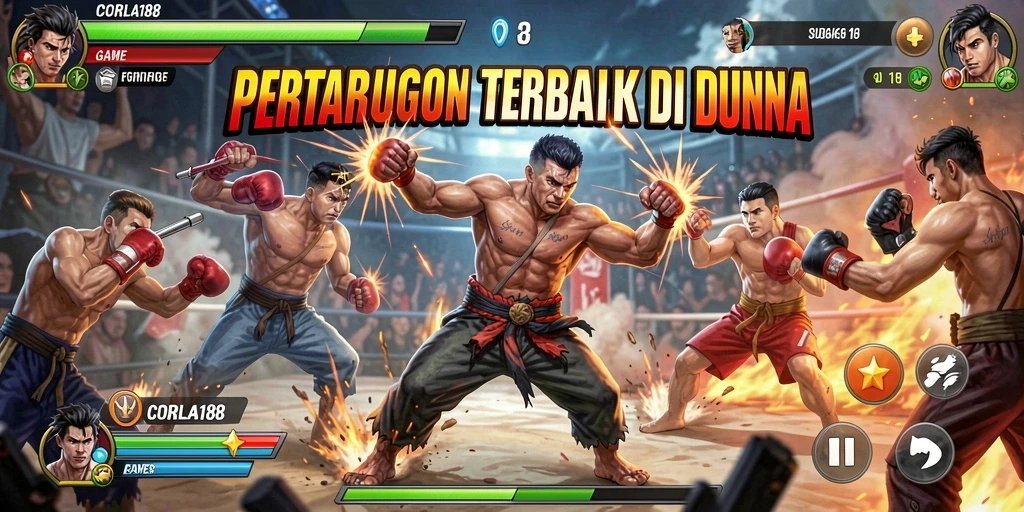 Gameplay CORLA188 yang menegangkan dalam pertarungan antara karakter yang kuat.