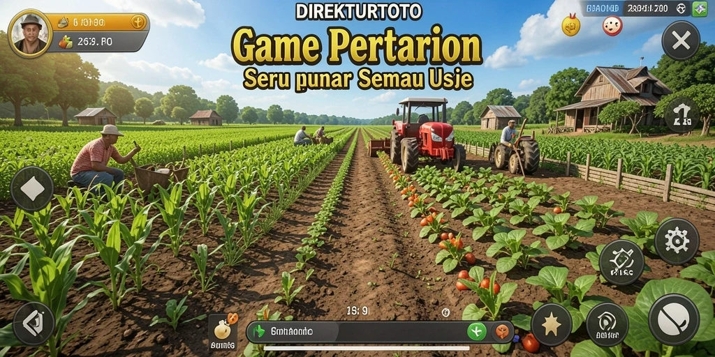 Tampilan gameplay menarik dari DIREKTURTOTO yang menggambarkan aktivitas pertanian.