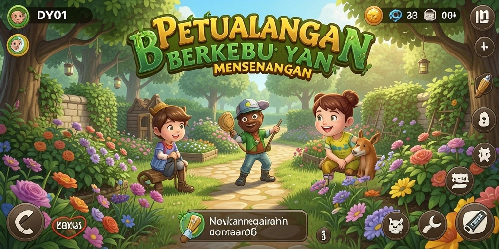 Screenshot gameplay DY01 yang menampilkan aktivitas berkebun.