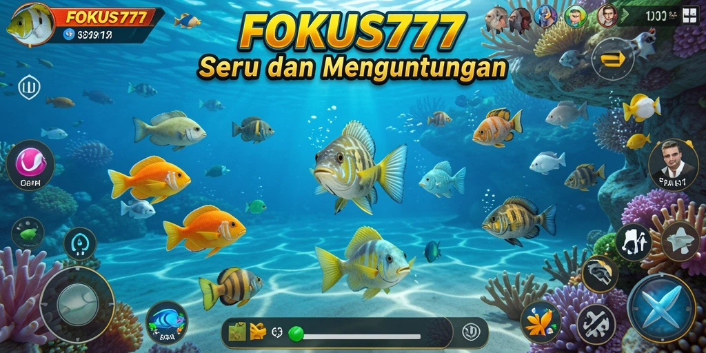 Screenshot FOKUS777 menampilkan aksi seru dalam permainan Tembak Ikan.