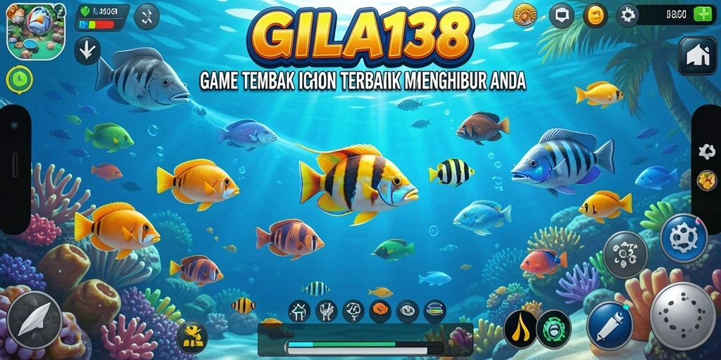 Screenshot utama GILA138 menampilkan aksi seru menembak ikan di bawah laut.