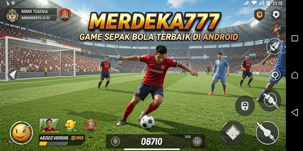 Tampilan gameplay seru di MERDEKA777 dengan aksi sepak bola yang mendebarkan.