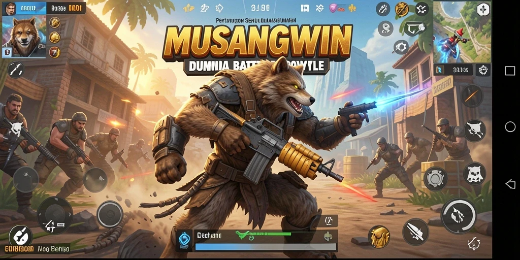 Tampilan aksi mendebarkan dalam gameplay Battle Royale MUSANGWIN.