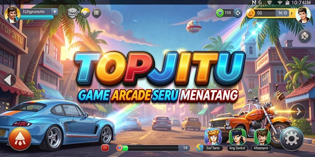 Tampilan gameplay menarik dari TOPJITU dengan grafik cerah dan tantangan seru.