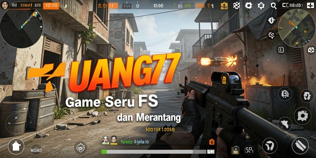 Screenshot gameplay UANG77 menampilkan aksi menembak yang menegangkan.